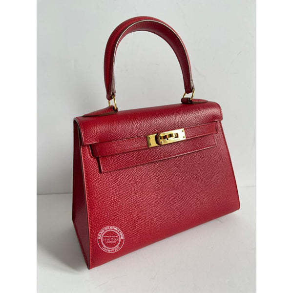 Hermès Kelly 20cm Rouge Vif Courchevel GHW - Vintage