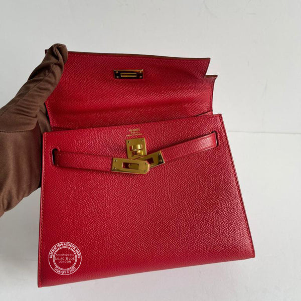 Hermès Kelly 20cm Rouge Vif Courchevel GHW - Vintage