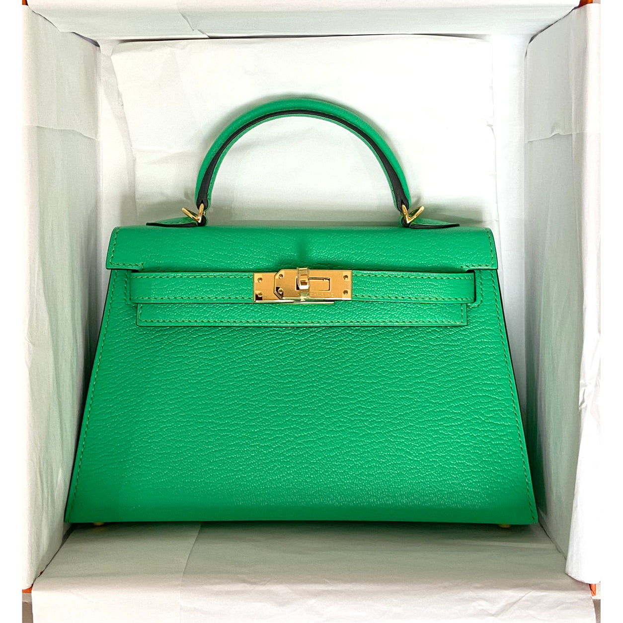 Hermès Kelly 20cm Vert Comics Chevre GHW