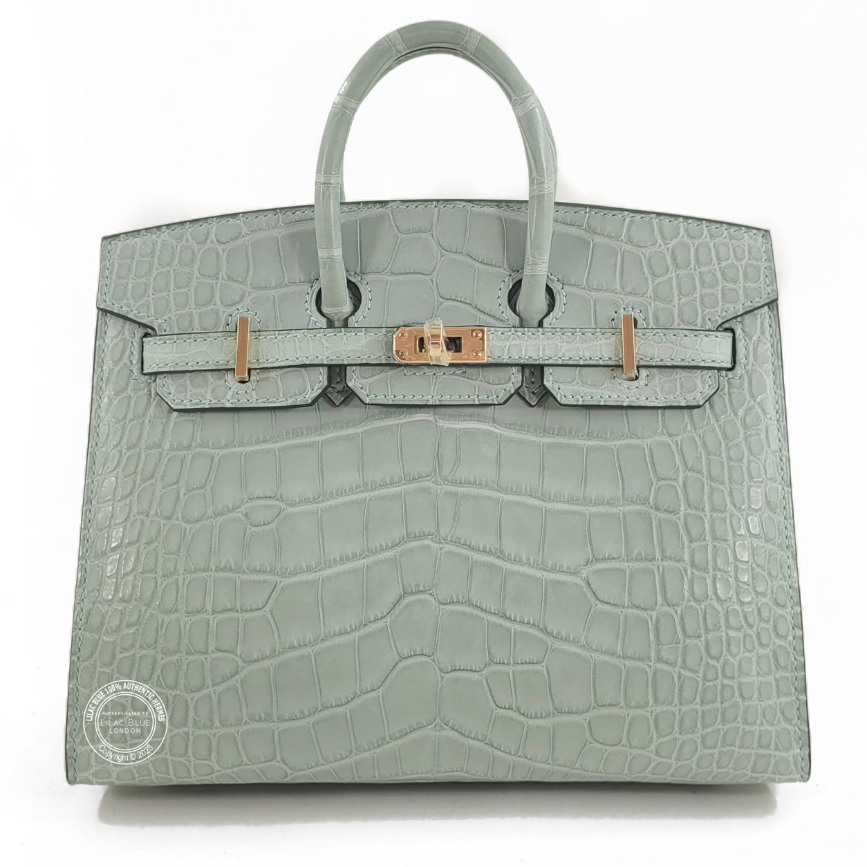 Hermès Birkin 20cm Sellier Vert d'Eau Matte Alligator GHW