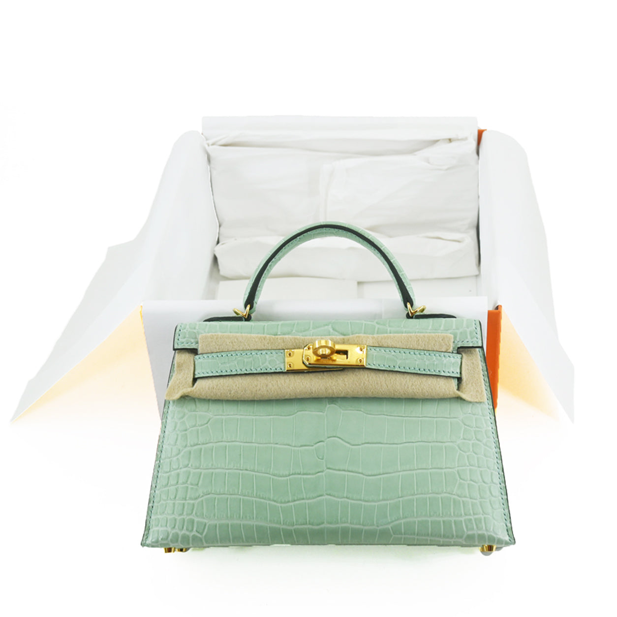 Hermès Kelly 20cm Vert d'Eau Matte Crocodile GHW