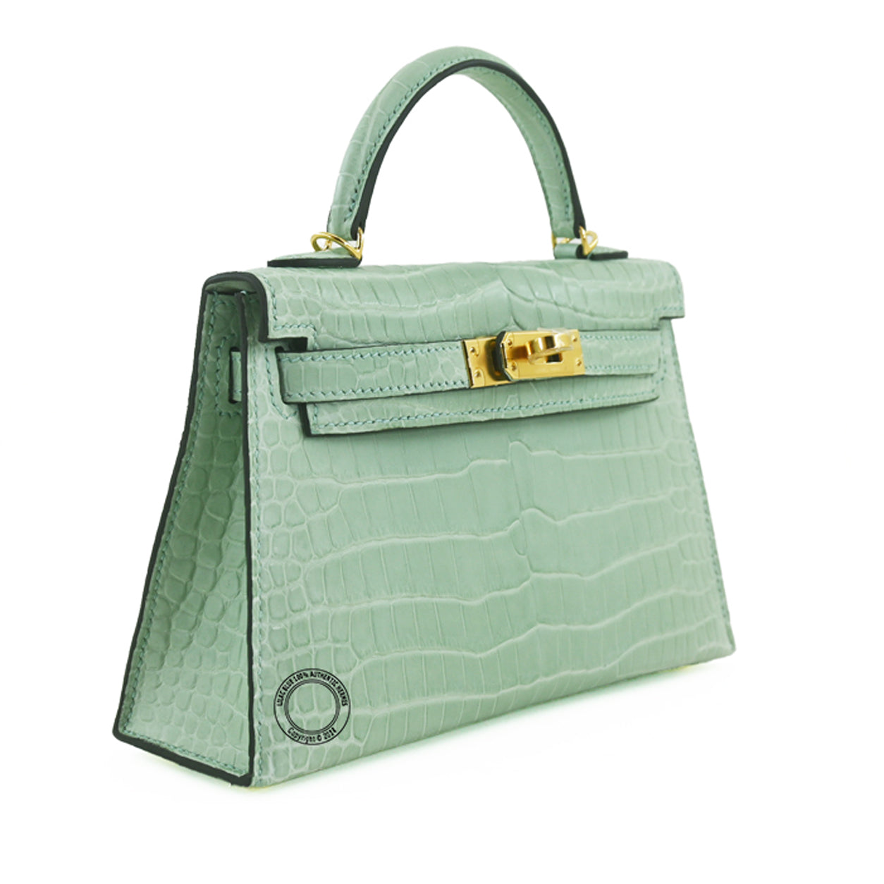 Hermès Kelly 20cm Vert d'Eau Matte Crocodile GHW