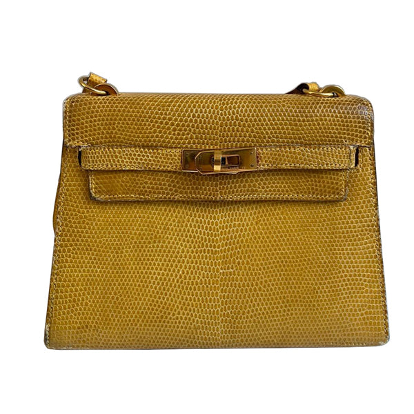 Hermès Kelly 20cm Yellow Lizard GHW - Vintage