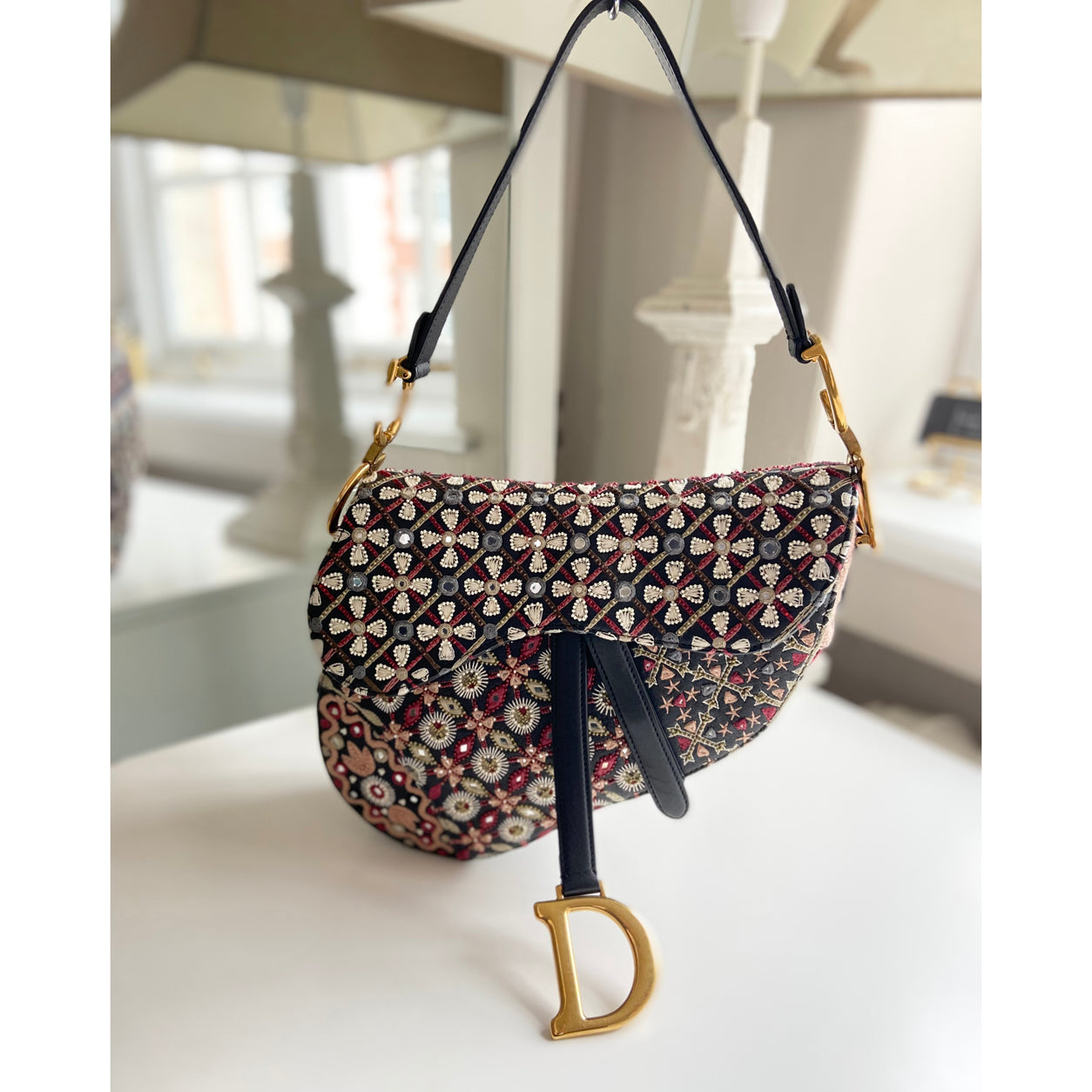 Dior Saddle Bag Black/Pink/White Canvas/Leather GHW - Preloved