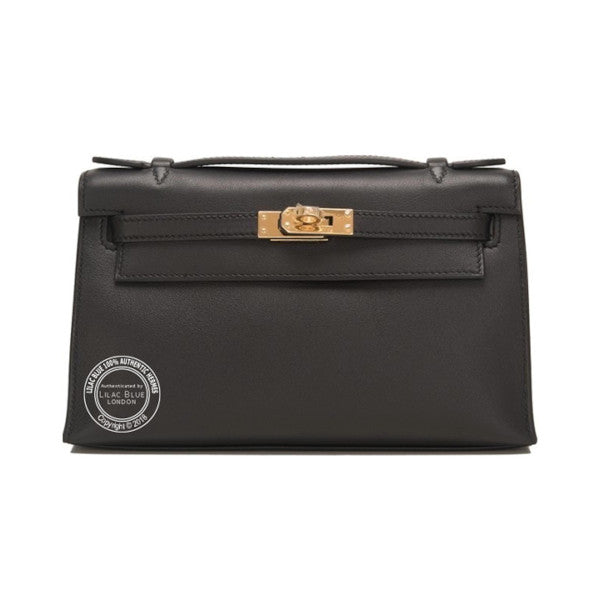 Hermès Kelly 22cm Black Pochette Swift GHW