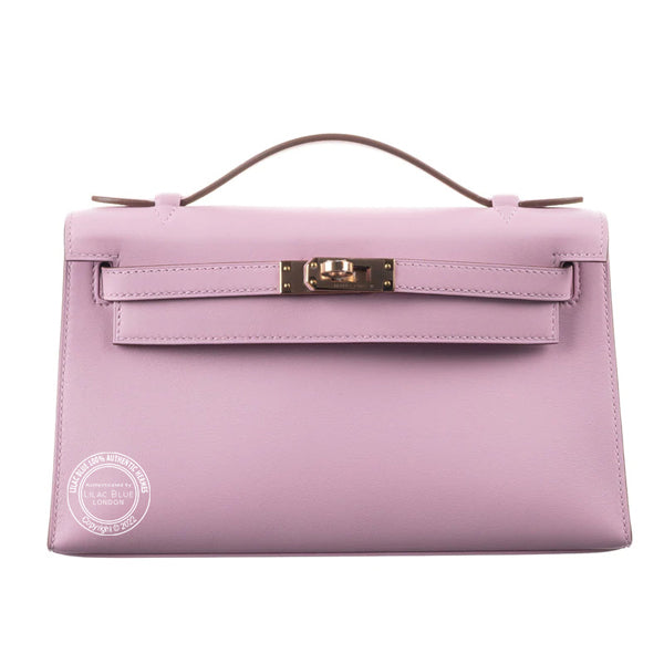Hermès Kelly 22cm Mauve Sylvestre Mini Pochette Swift RGHW