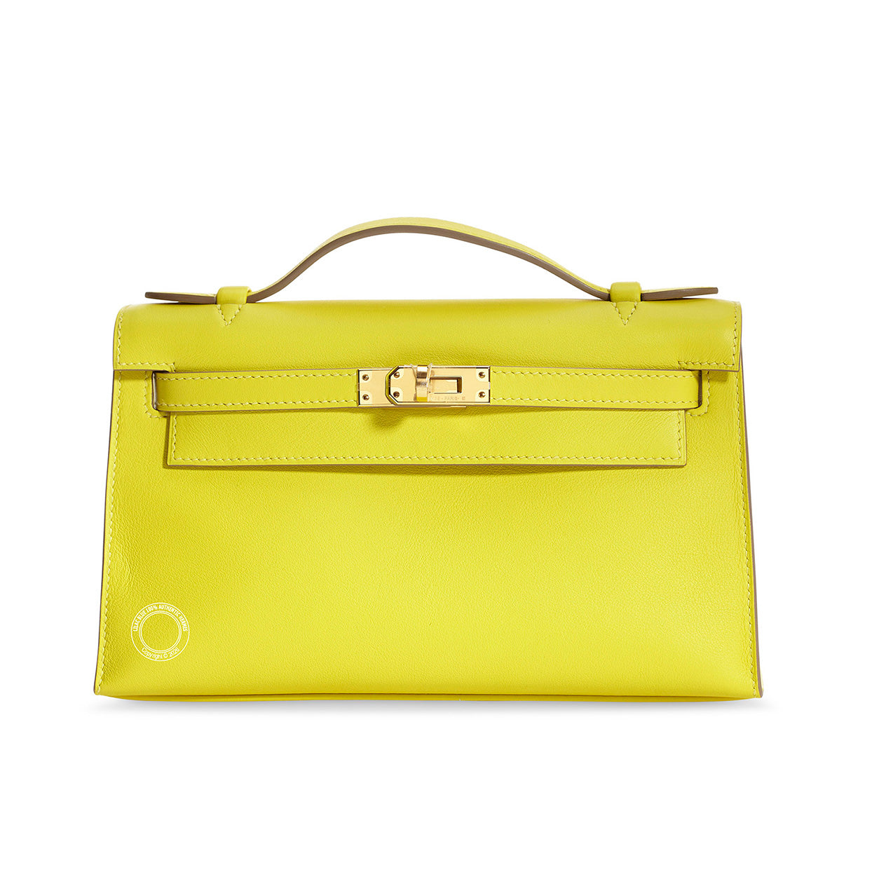 Hermès Kelly 22cm Lime Pochette Swift GHW - Preloved