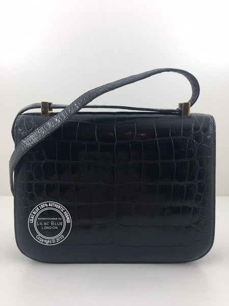 Hermès Constance 23cm Black Shiny Croc GHW Vintage