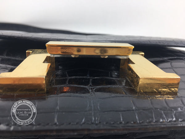 Hermès Constance 23cm Black Shiny Croc GHW Vintage