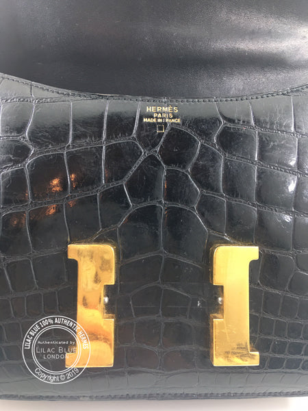 Hermès Constance 23cm Black Shiny Croc GHW Vintage