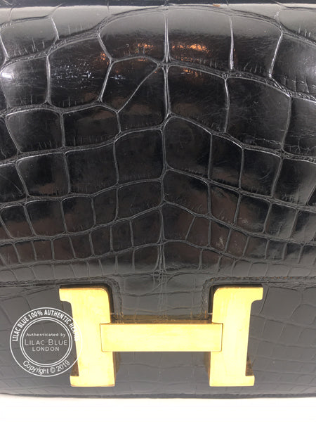 Hermès Constance 23cm Black Shiny Croc GHW Vintage