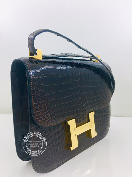 Hermès Constance 23cm Brown Shiny Croc GHW Vintage