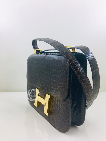 Hermès Constance 23cm Brown Shiny Croc GHW Vintage