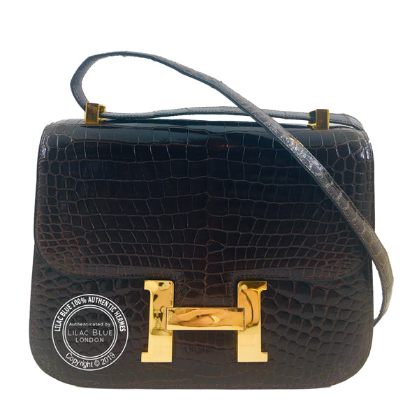 Hermès Constance 23cm Brown Shiny Croc GHW Vintage