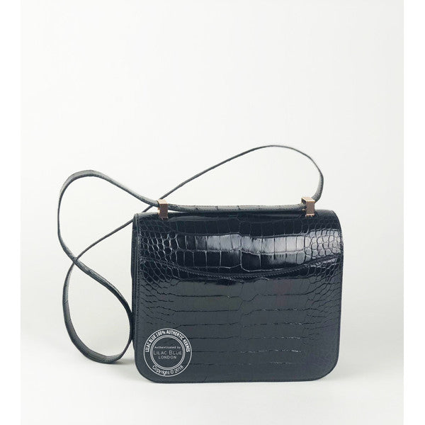Hermès Constance 24cm Black Shiny Croc RGHW