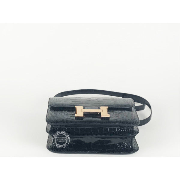 Hermès Constance 24cm Black Shiny Croc RGHW