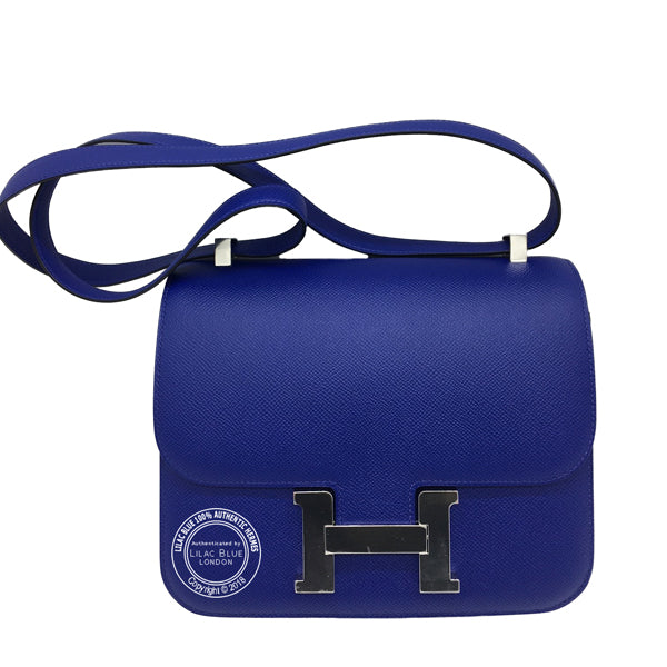 Hermès Constance 24cm Bleu Electrique Epsom PHW