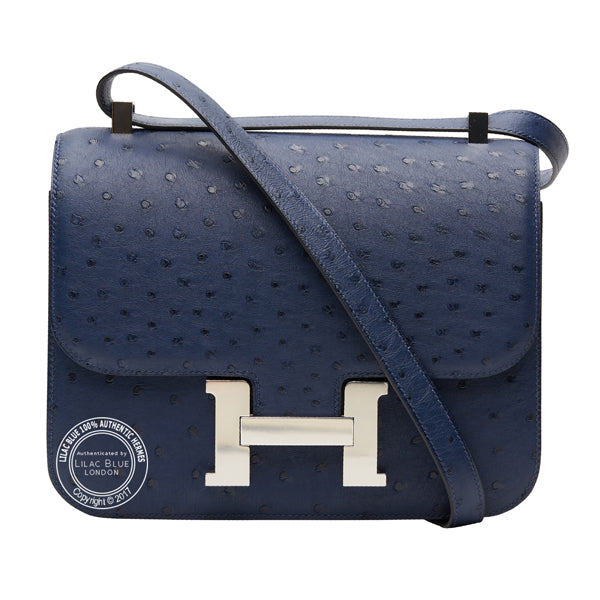 Hermès Constance 24cm Bleu Indigo Ostrich PHW