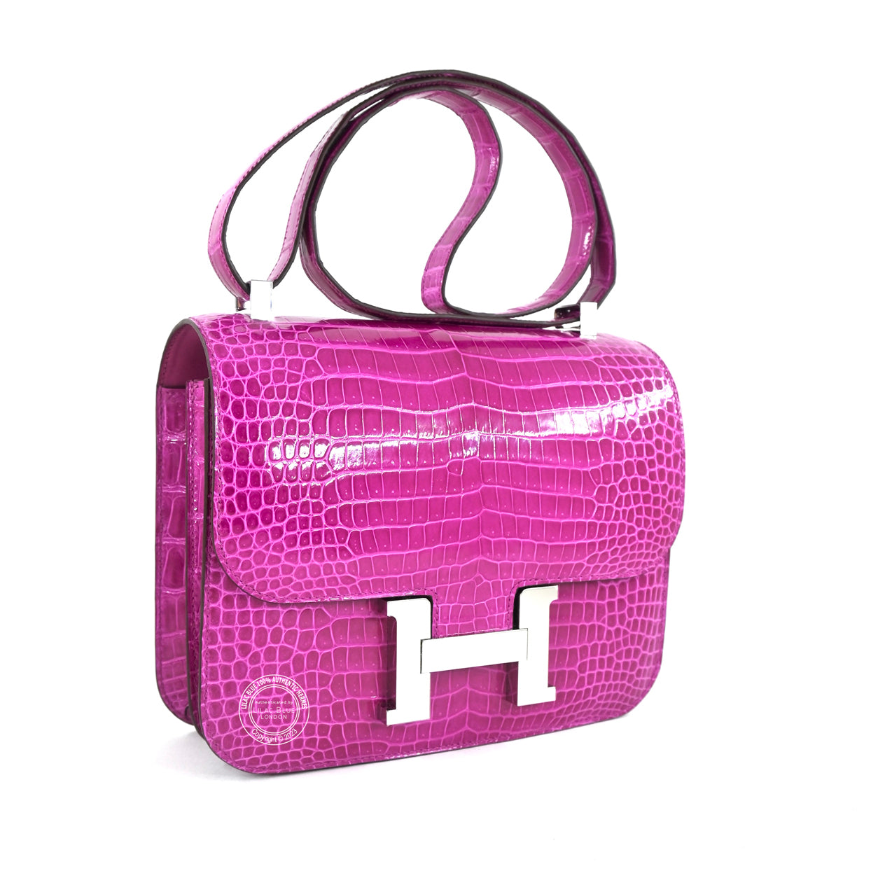 Hermès Constance 24cm Rose Scheherazade Shiny Croc PHW