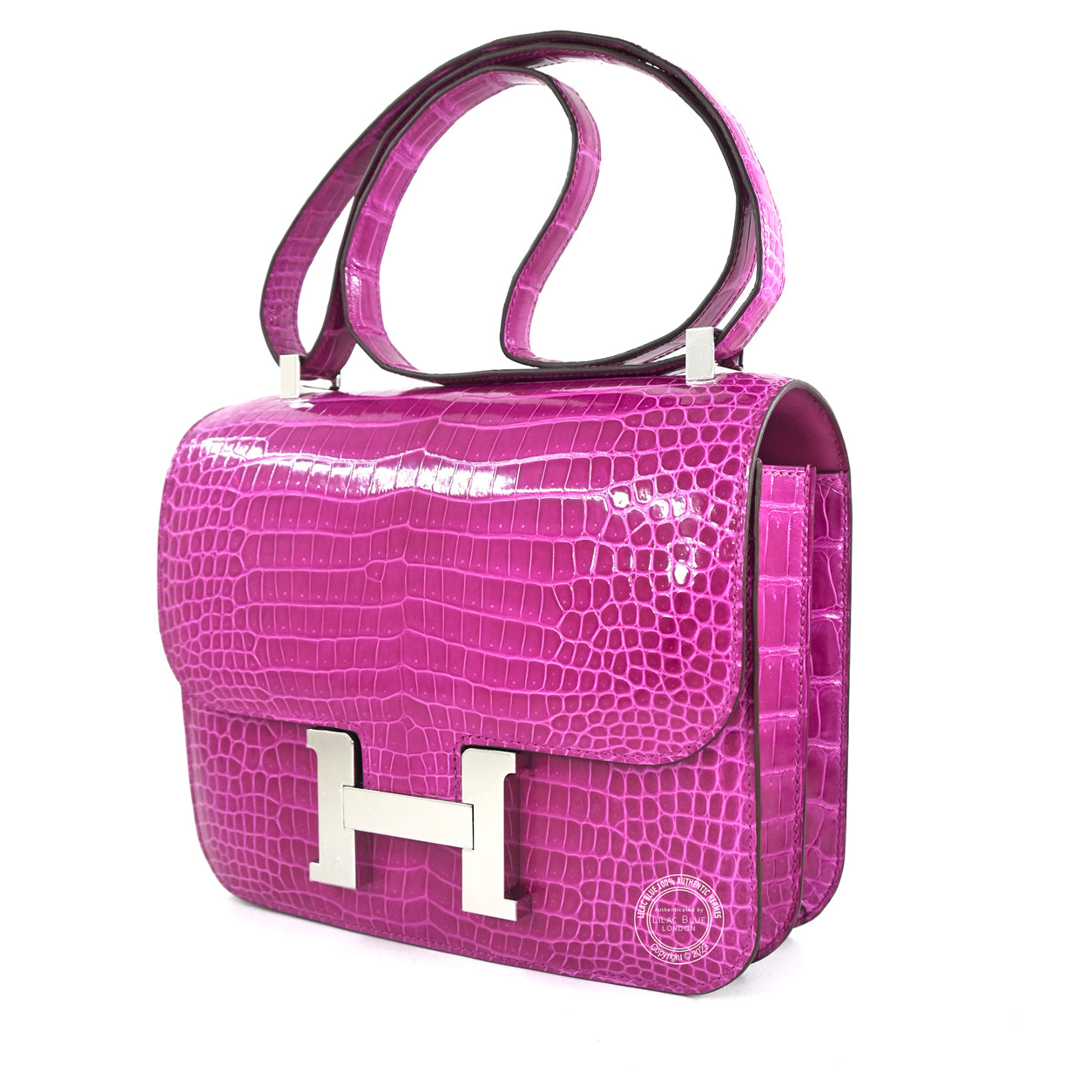 Hermès Constance 24cm Rose Scheherazade Shiny Croc PHW
