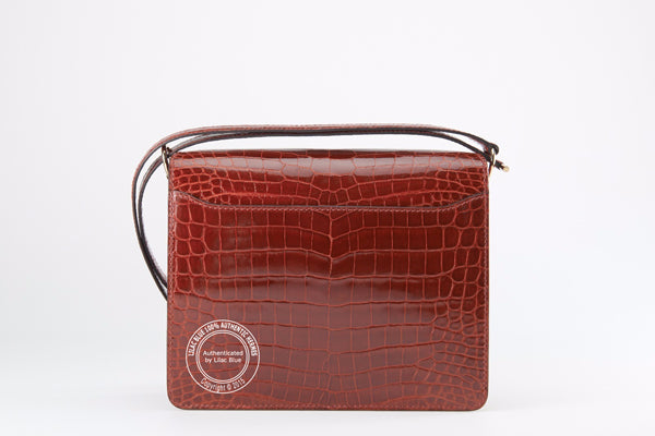 Hermès Roulis 23cm Rouge H Shiny Croc Permabrass