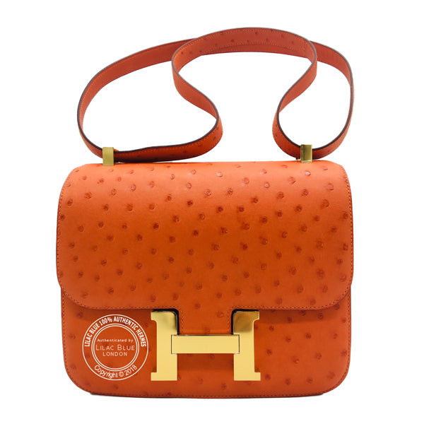 Hermès Constance 24cm Tangerine Ostrich GHW