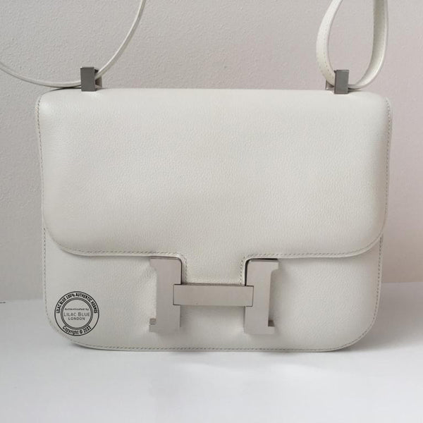 Hermes Constance 24cm White Courchevel PHW - Preloved