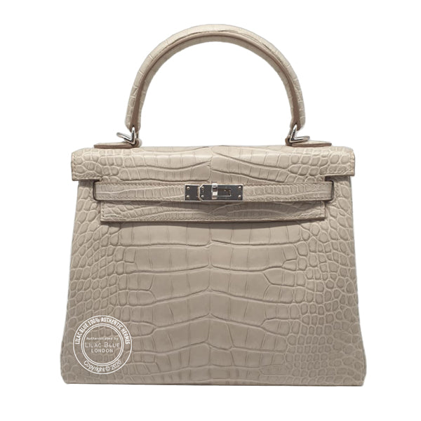 Hermès Kelly 25cm Beton Matte Alligator PHW