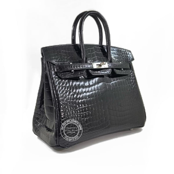 Hermès Birkin 25cm Black Shiny Croc PHW