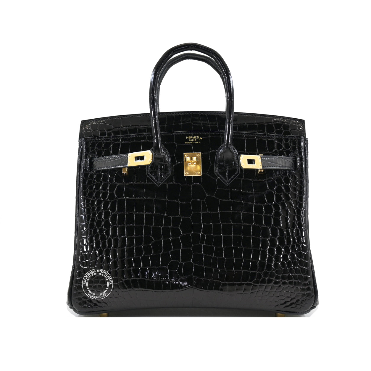 Hermes Birkin 25cm Black Shiny Croc GHW