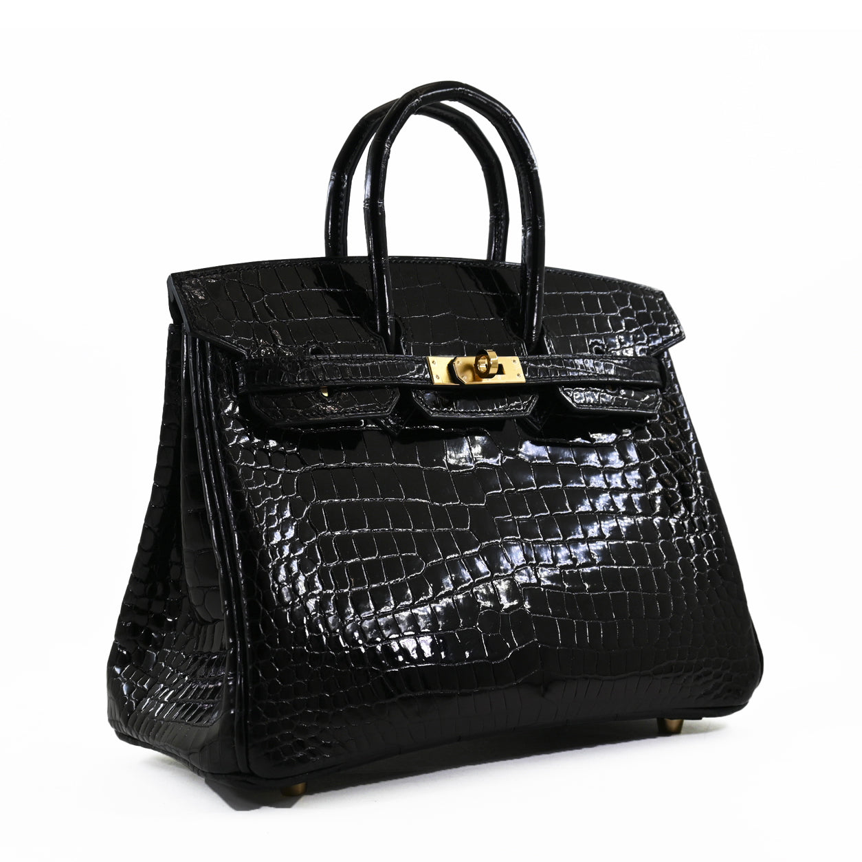 Hermes Birkin 25cm Black Shiny Croc GHW