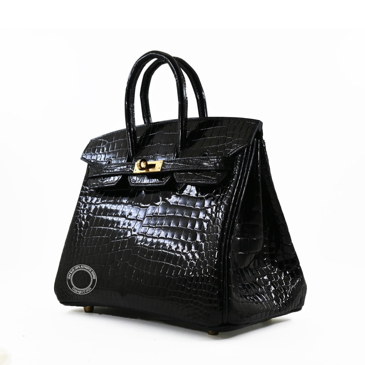 Hermes Birkin 25cm Black Shiny Croc GHW