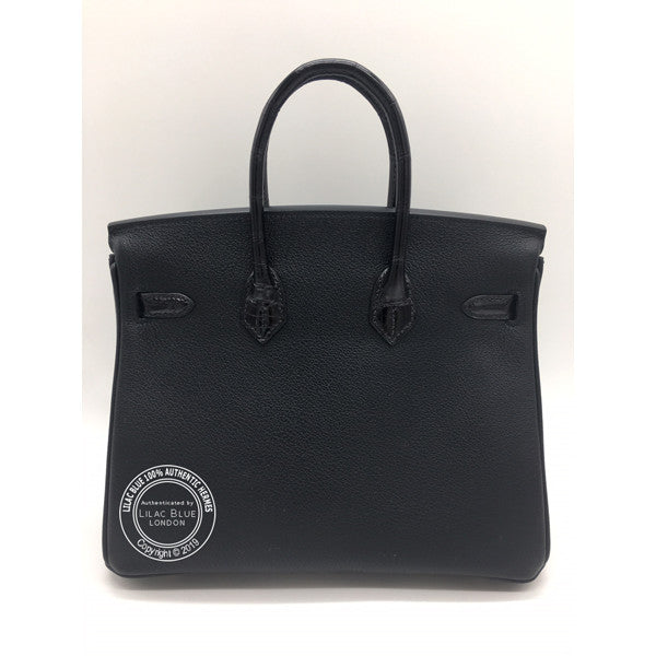 Hermès Birkin 25cm Black Touch Shiny Croc/Novillo RGHW