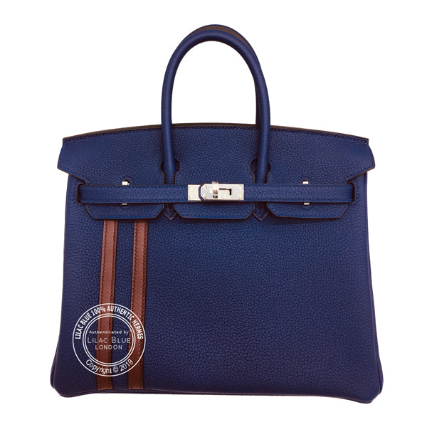 Hermès Birkin 25cm Bleu Encre/Bordeaux Officier Togo/Swift PHW