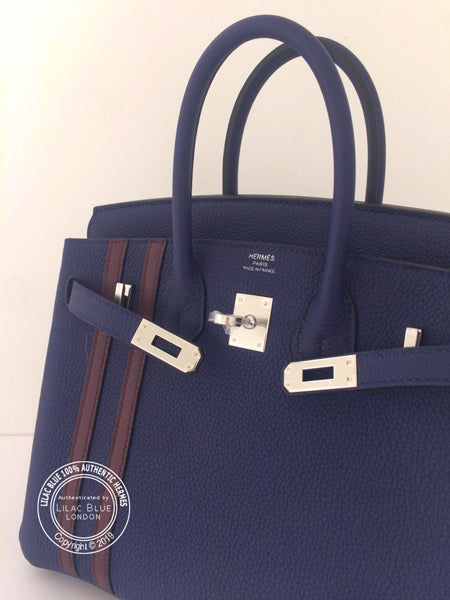 Hermès Birkin 25cm Bleu Encre/Bordeaux Officier Togo/Swift PHW