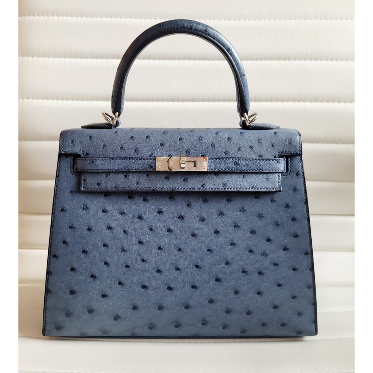 Hermes Kelly 25cm Bleu Roi Ostrich PHW