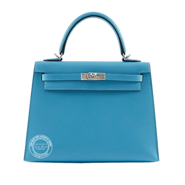 Hermes Kelly 25cm Bleu du Nord/Cuivre Verso Epsom PHW