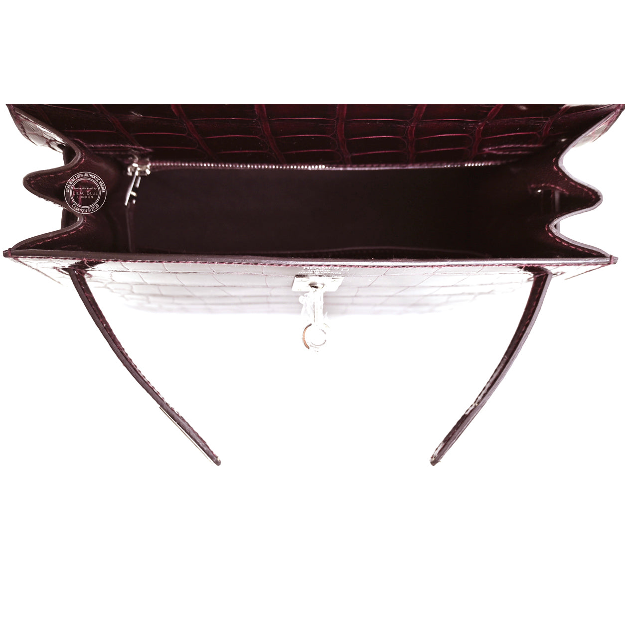 Hermès Kelly 25cm Bordeaux Shiny Porosus PHW