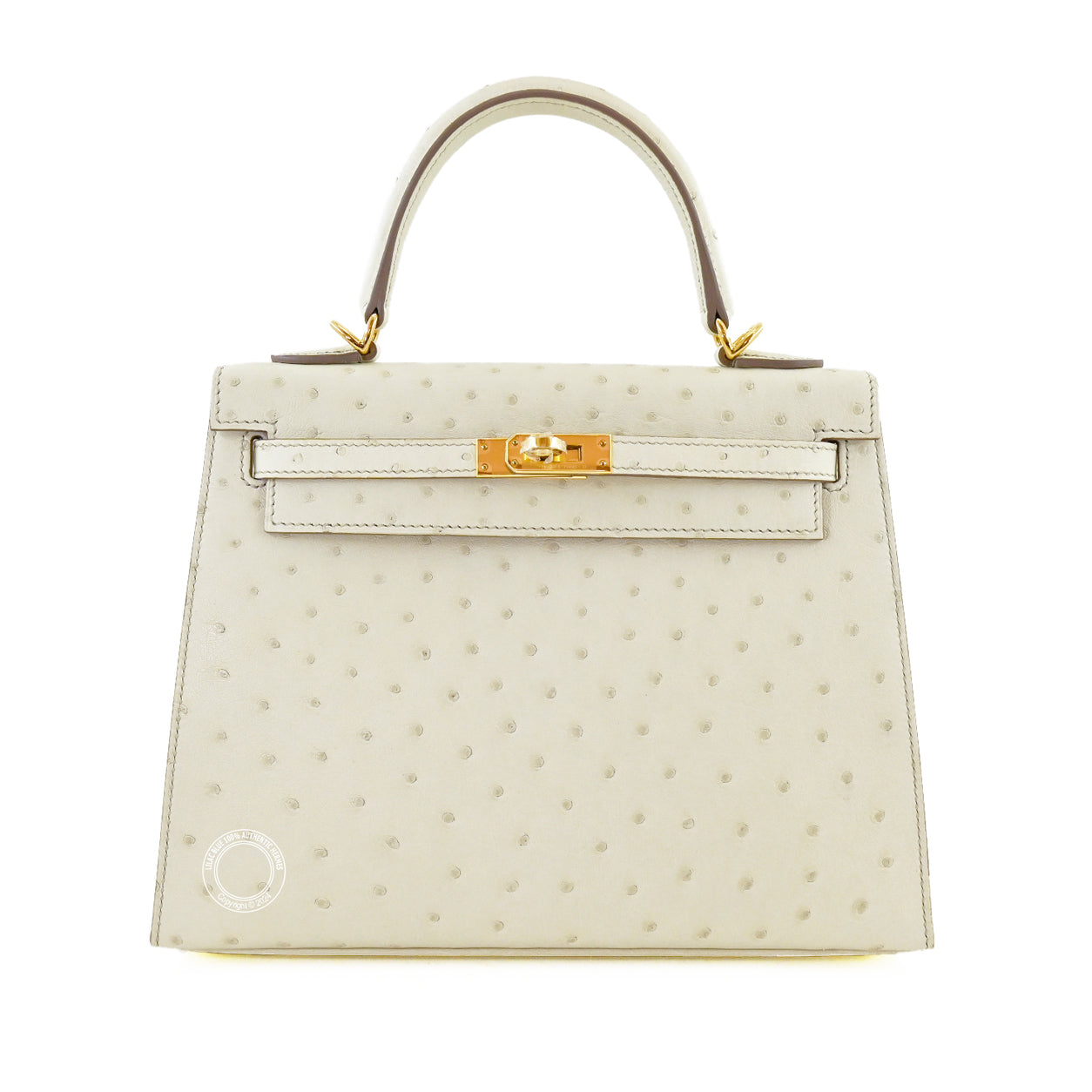 Hermès Kelly 25cm Craie Ostrich GHW