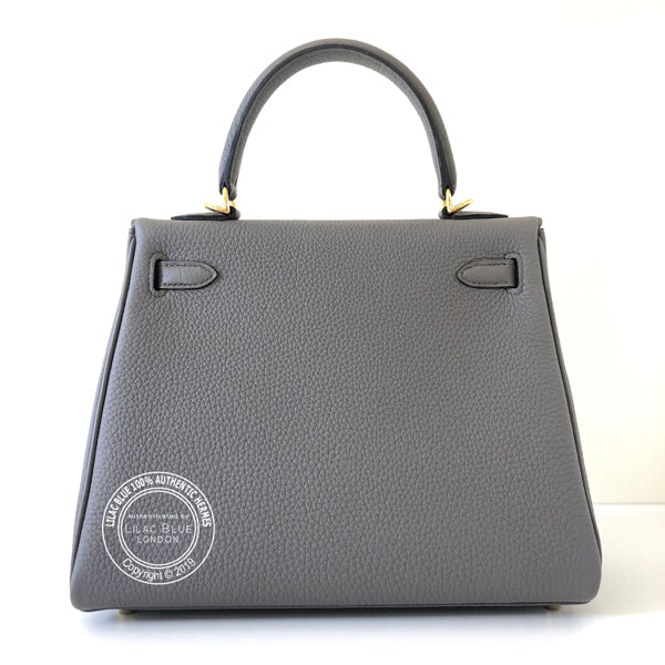 Hermes Kelly 25cm Etain Togo GHW