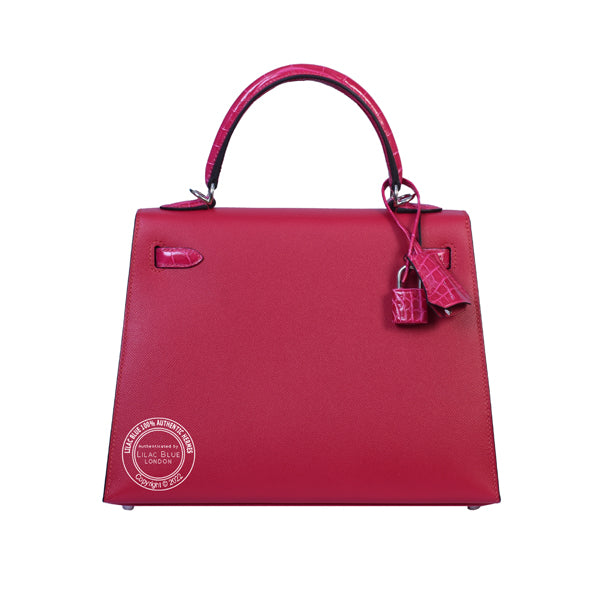 Hermès Kelly 25cm Framboise Touch Madame/Shiny Croc PHW