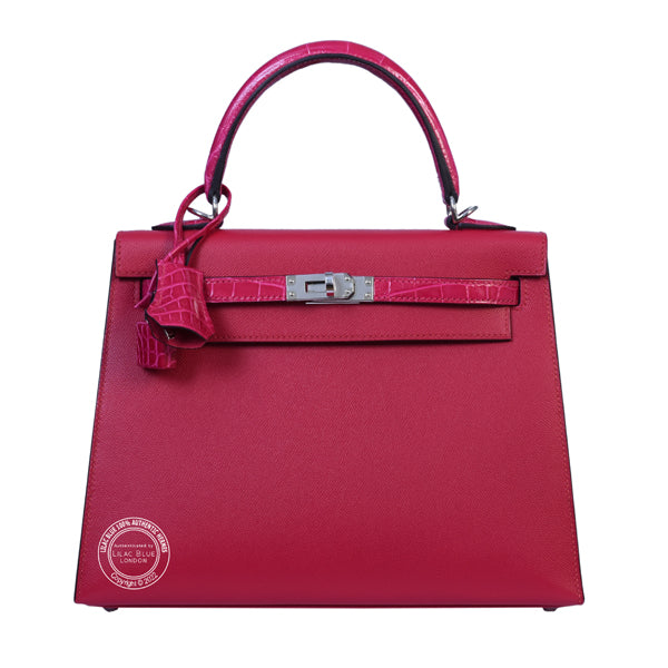 Hermès Kelly 25cm Framboise Touch Madame/Shiny Croc PHW