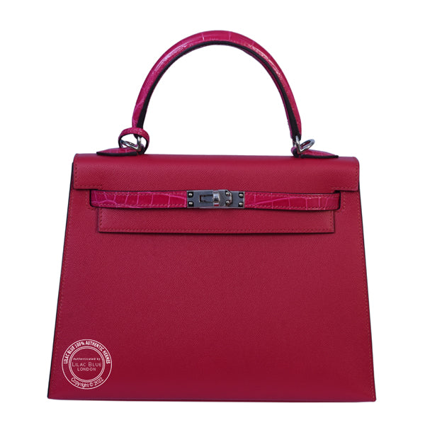 Hermès Kelly 25cm Framboise Touch Madame/Shiny Croc PHW