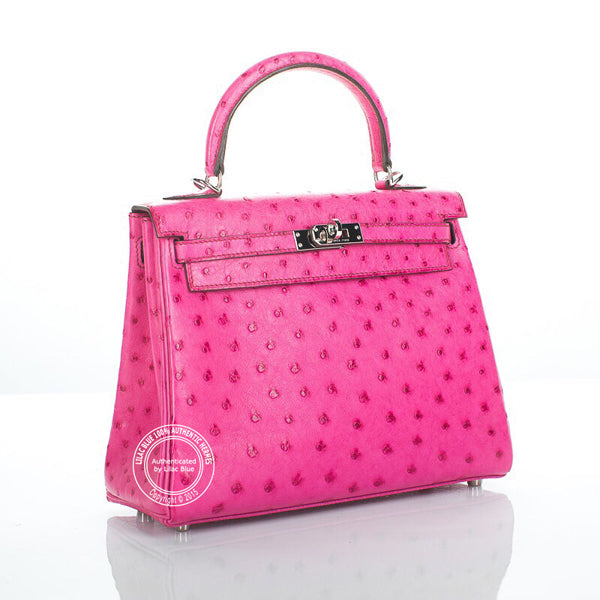 Hermès Kelly 25cm Fuschia Ostrich PHW - Preloved