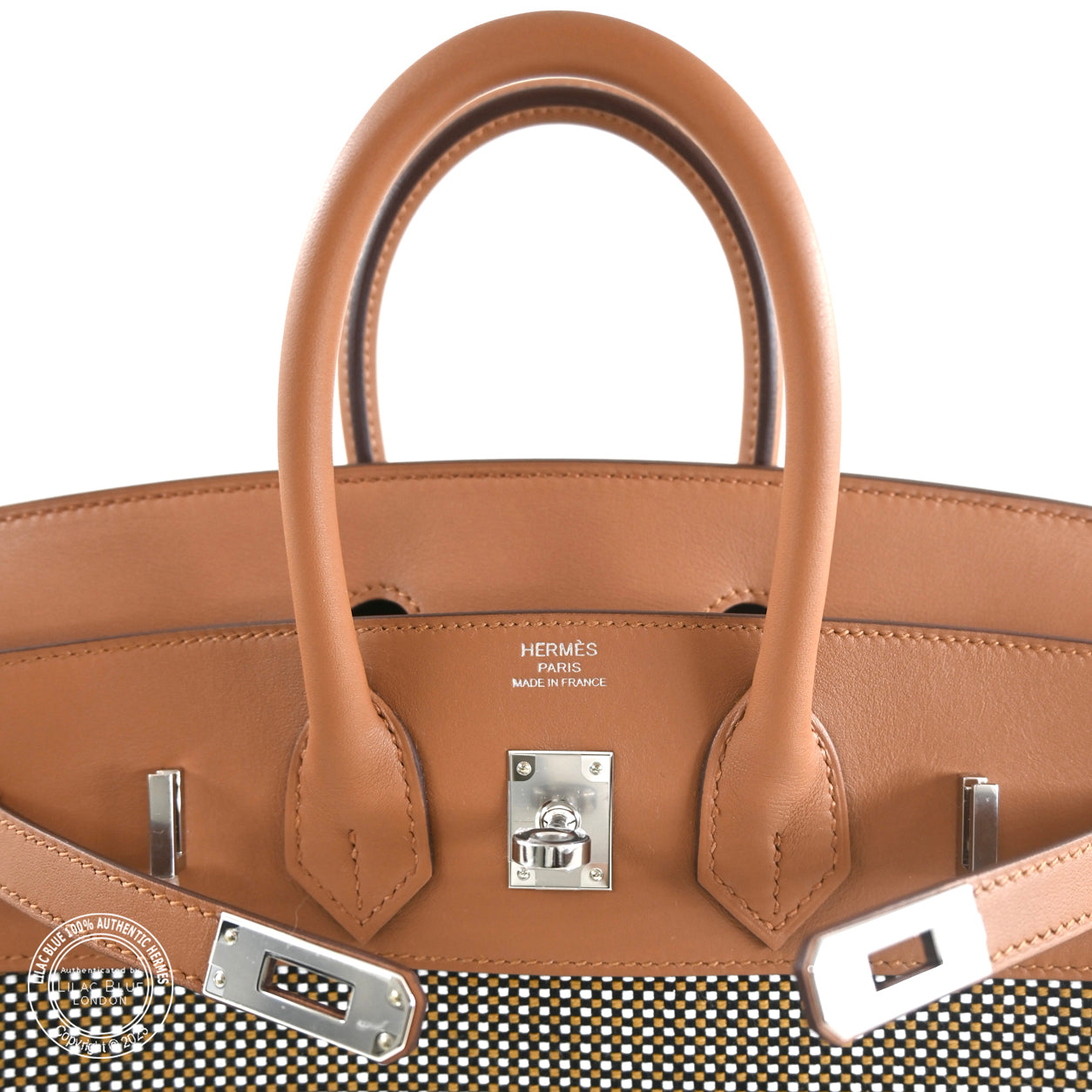 Hermès Birkin 25cm Gold Toile Quadrille/Swift PHW