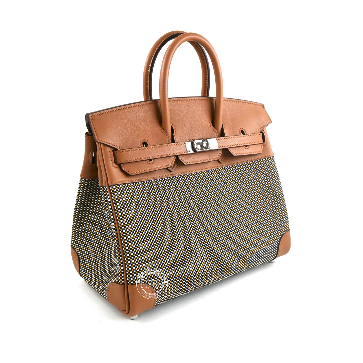 Hermès Birkin 25cm Gold Toile Quadrille/Swift PHW