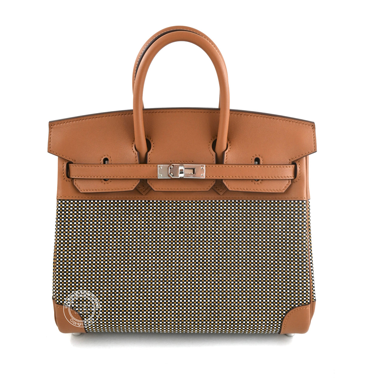 Hermès Birkin 25cm Gold Toile Quadrille/Swift PHW