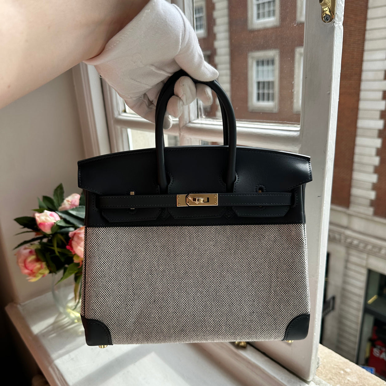 Hermès Birkin 25cm Gris Misty Toile H/Swift PBHW