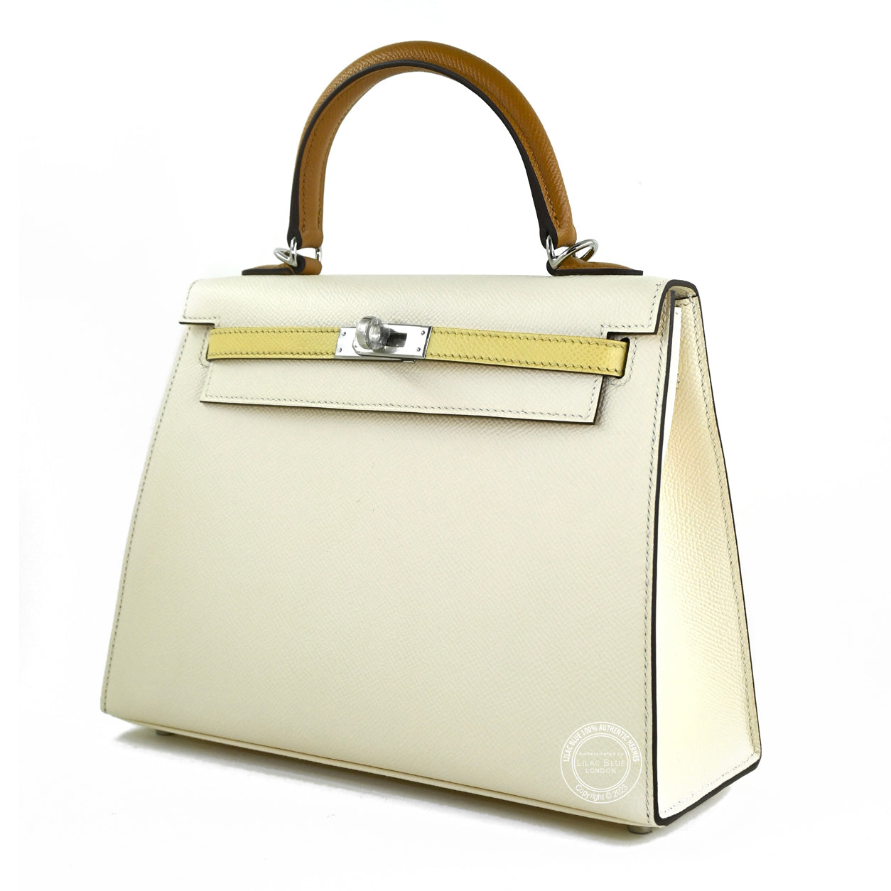 Hermes Kelly 25cm Nata/Jaune Poussin/Sesame Epsom PHW