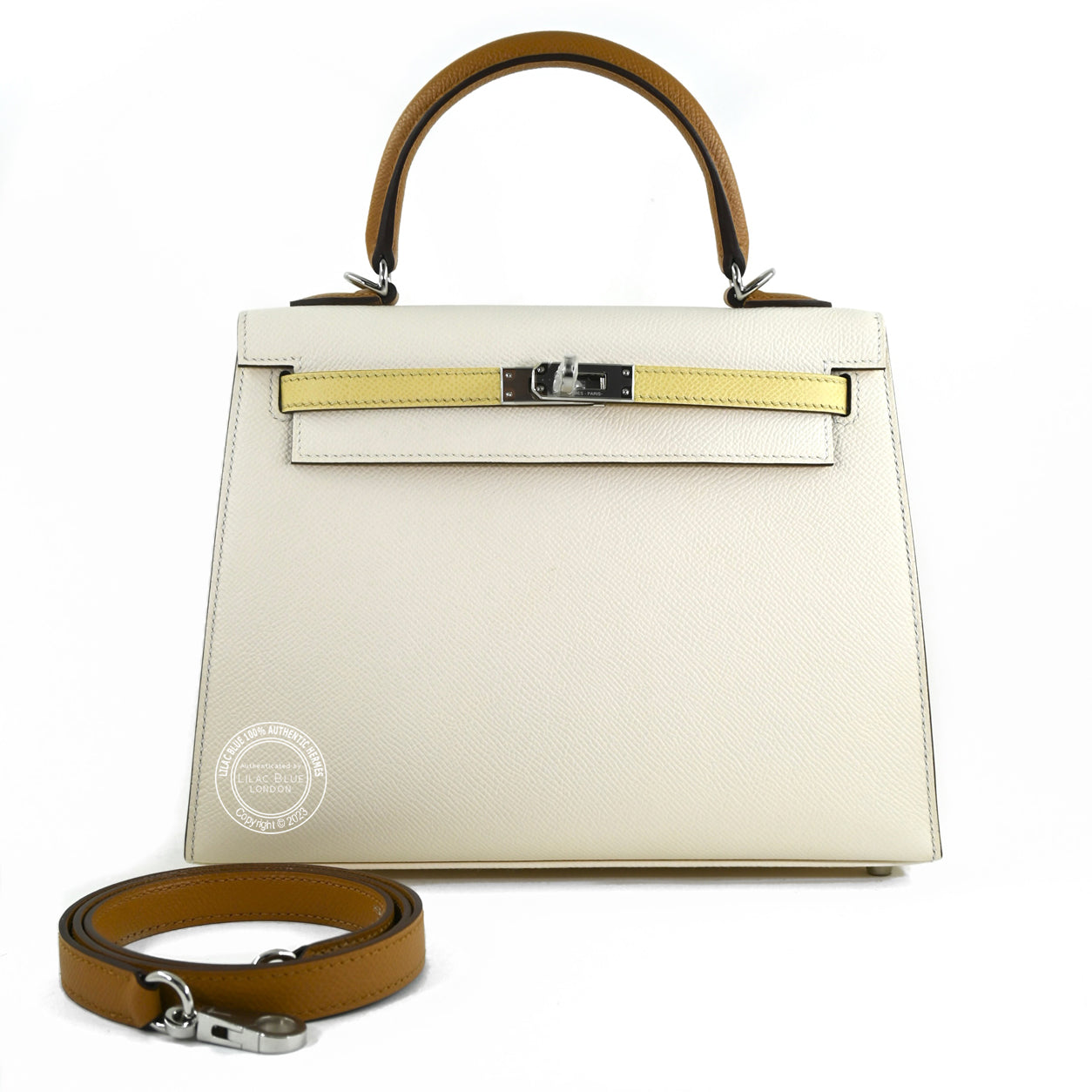 Hermes Kelly 25cm Nata/Jaune Poussin/Sesame Epsom PHW